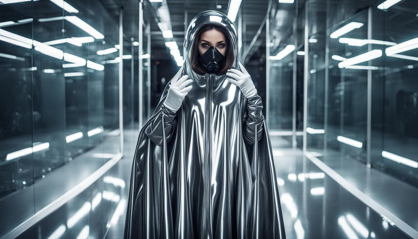 Goddess in Futuristic Hazmat Suit with Mirrored Mask