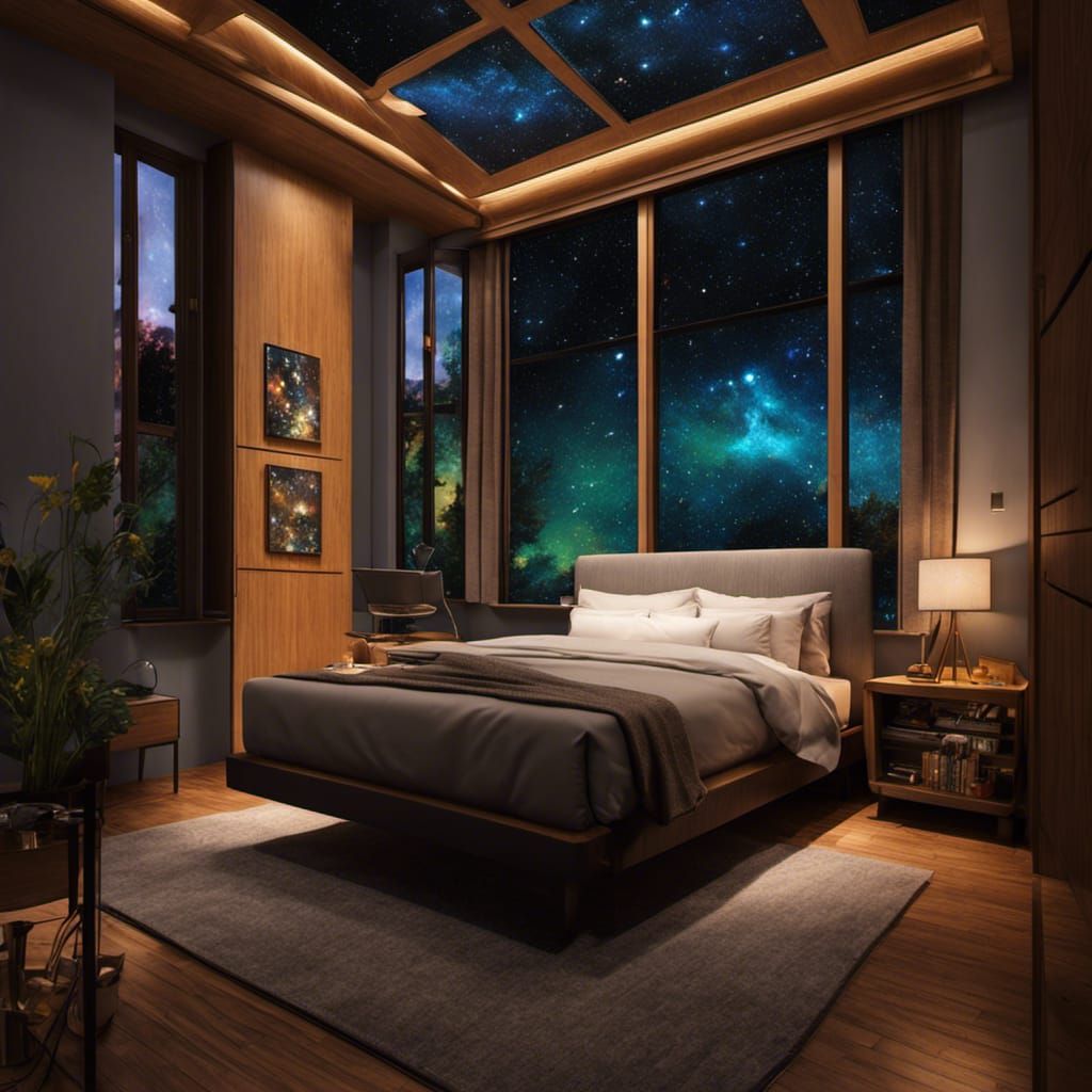 Bedroom with Nebula View, Digital Photoillustration