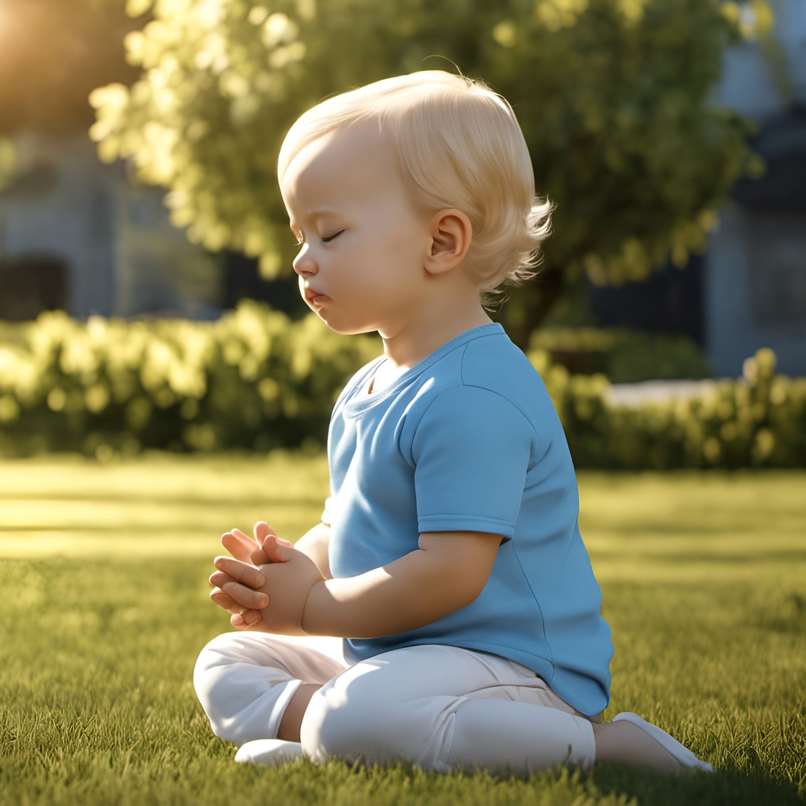 Toddler Praying on Sunny Day in Realistic 8k