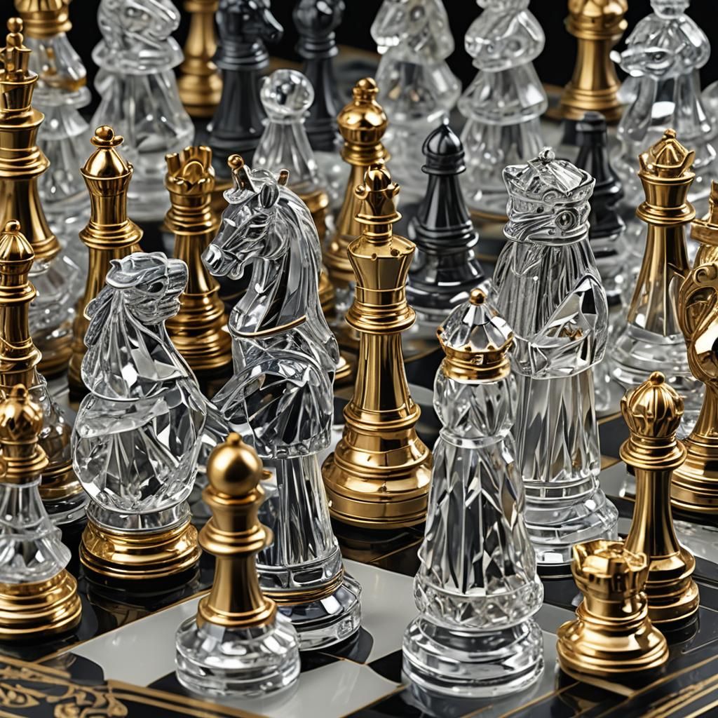 Elegant Crystal Chess Game in Art Deco Style