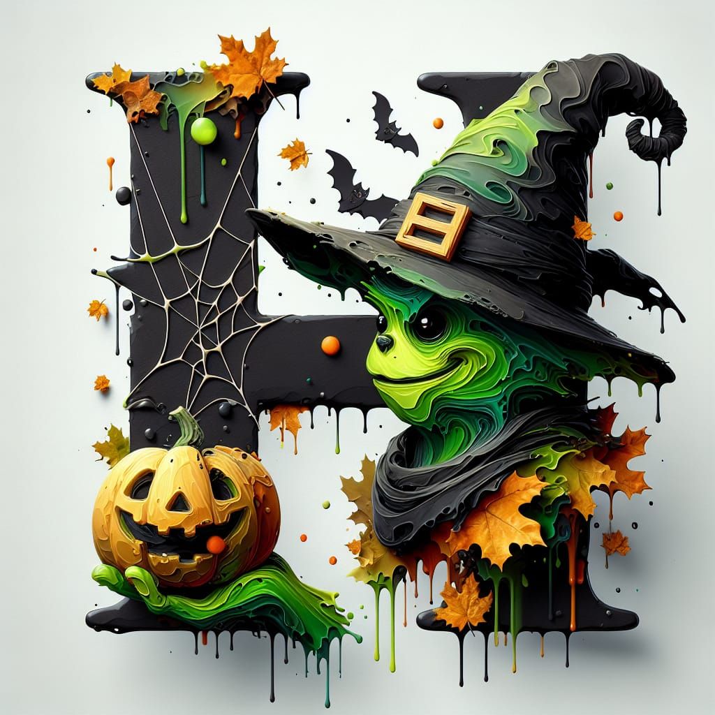 Mischievous Green Witch with Pumpkin Head in 3D Render