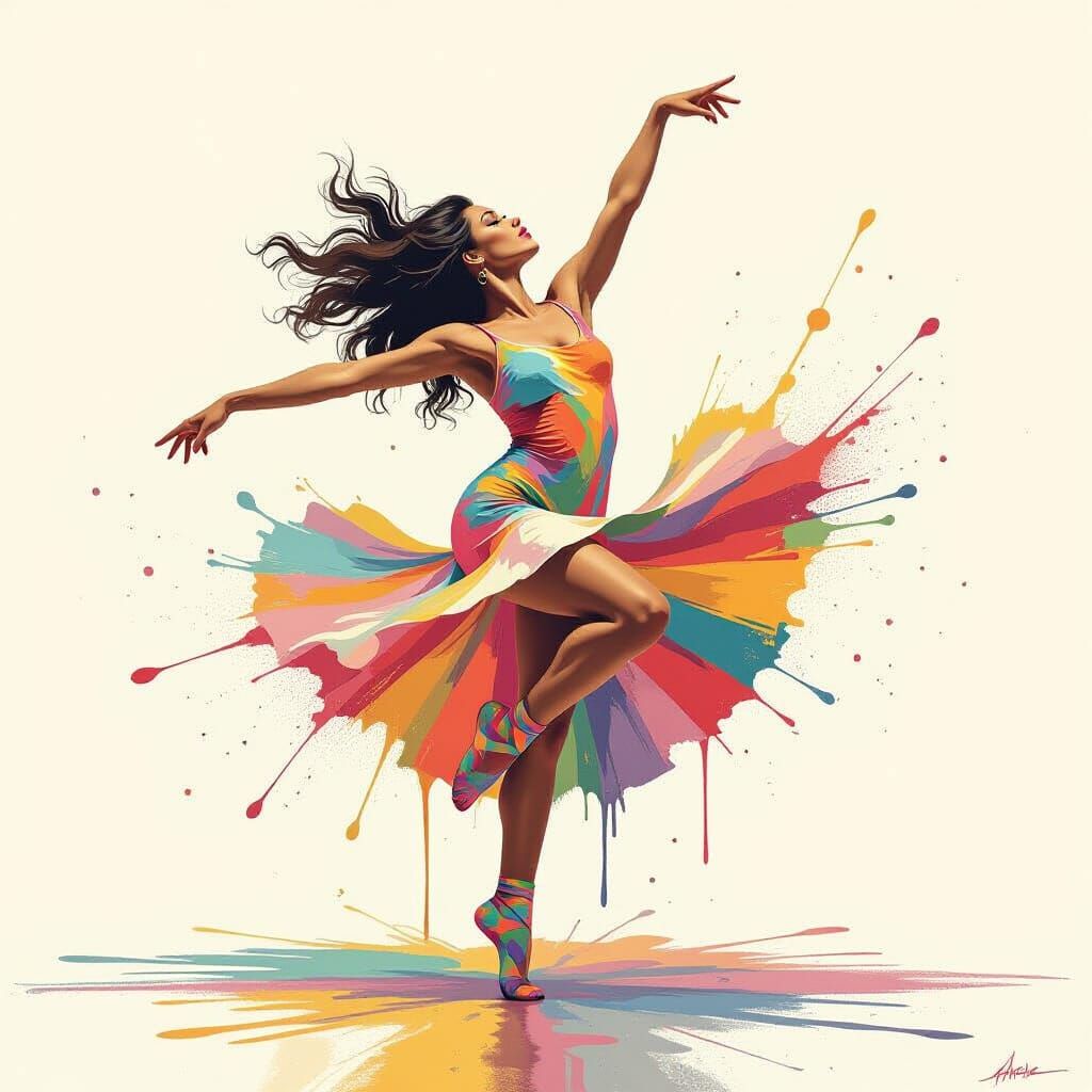 Paint Splatter Dancer in Abstract Expressionism Style