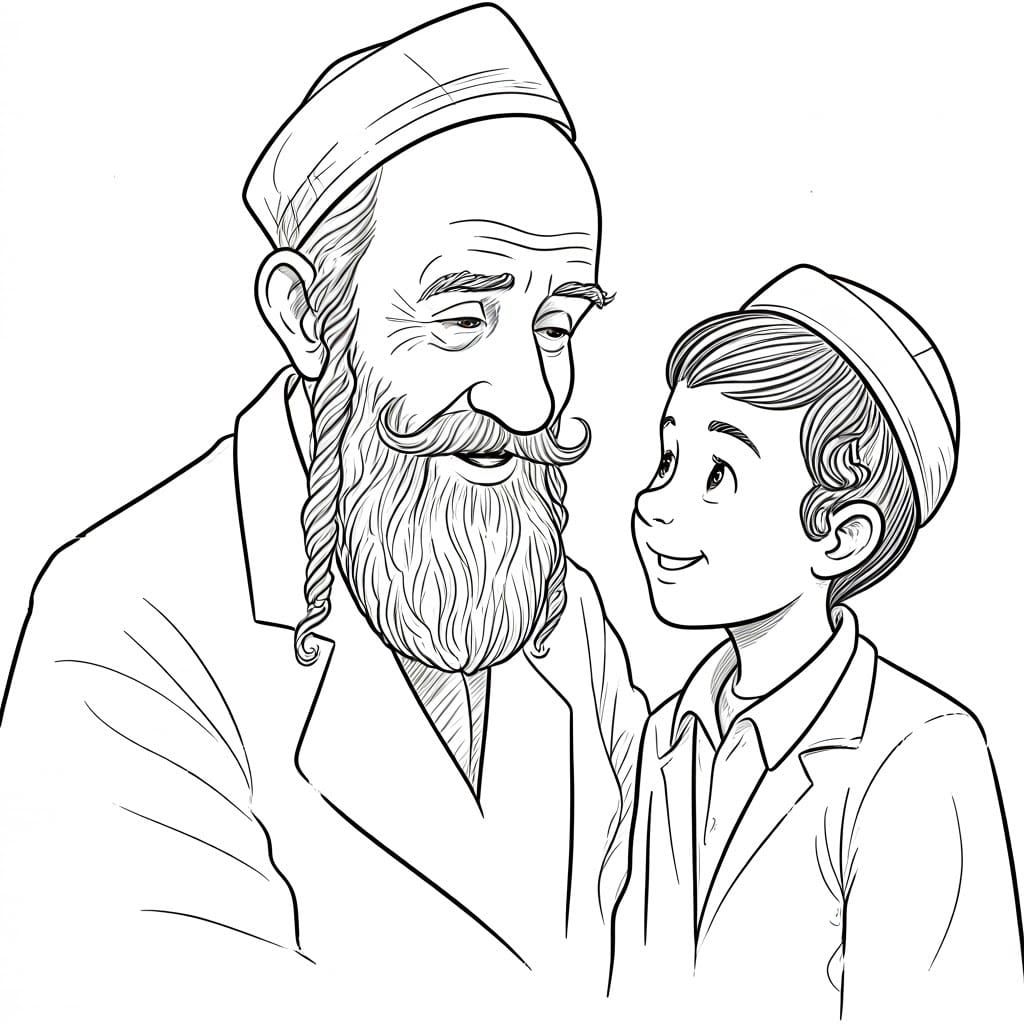 Heartwarming Line Art of Grandfather and Grandson Sharing a...
