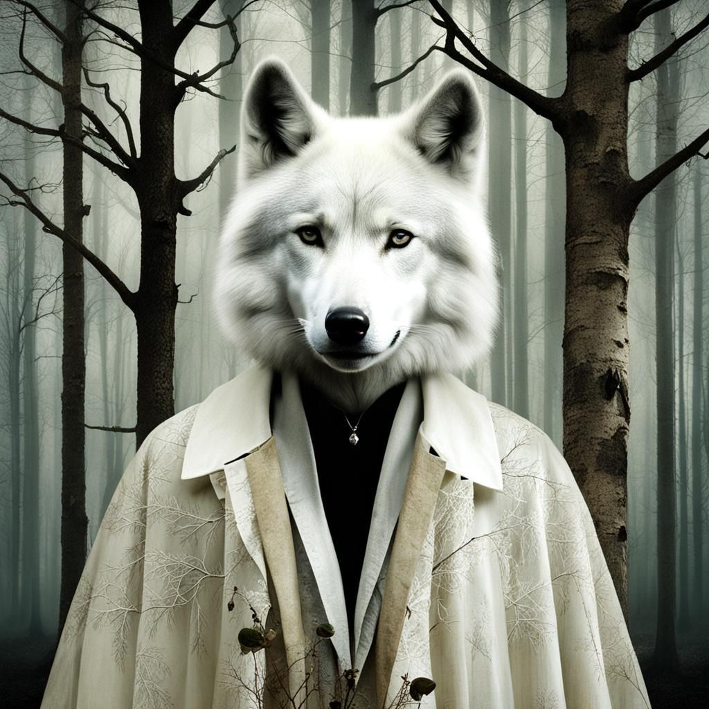 White Wolf in Woods, Digital Art