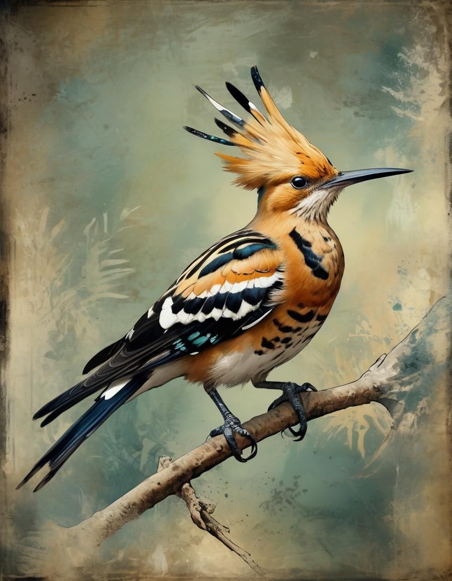 Vibrant Hoopoe in Rembrandt Grunge Style
