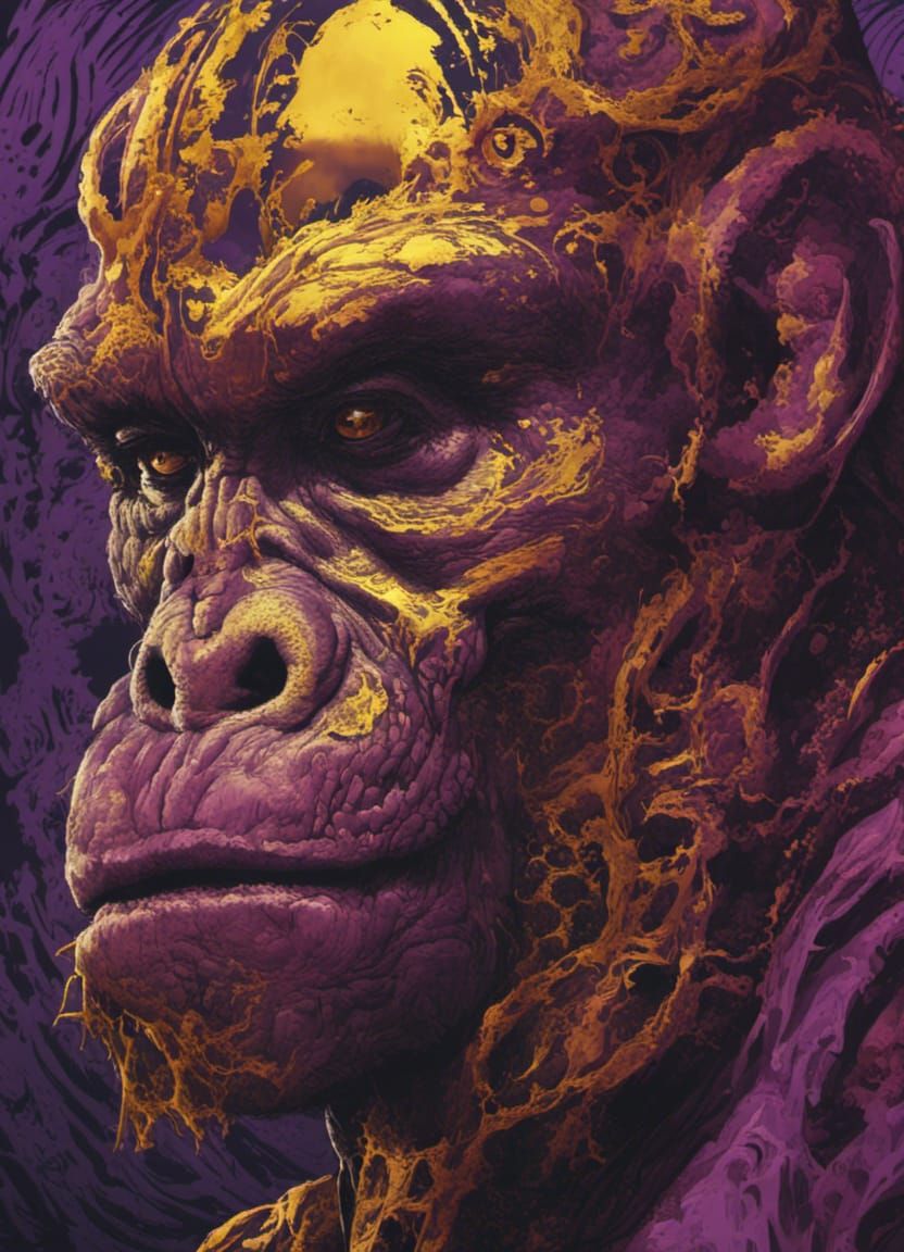Ominous Illustrated Ape Portrait in Dark Fantasy Style