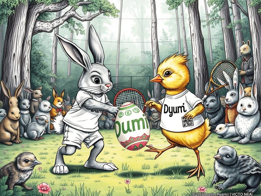 Bunny and Chick Tennis Match in Forest Arena