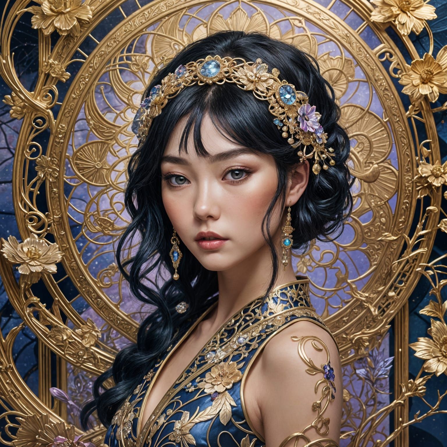 Japanese Girl's Face with Swarovski Crystals