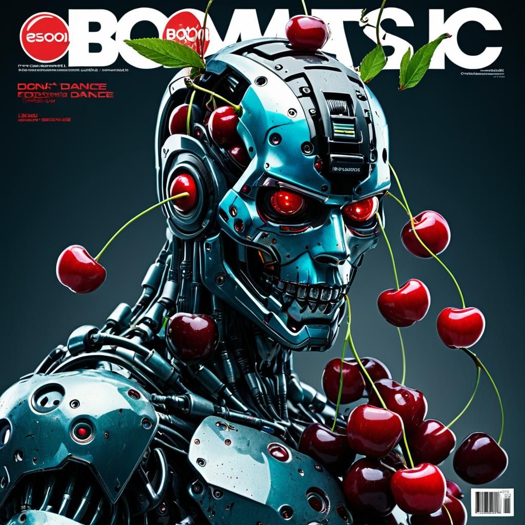 Cyberpunk Cyborg Model with Cherries for Magazine Cover