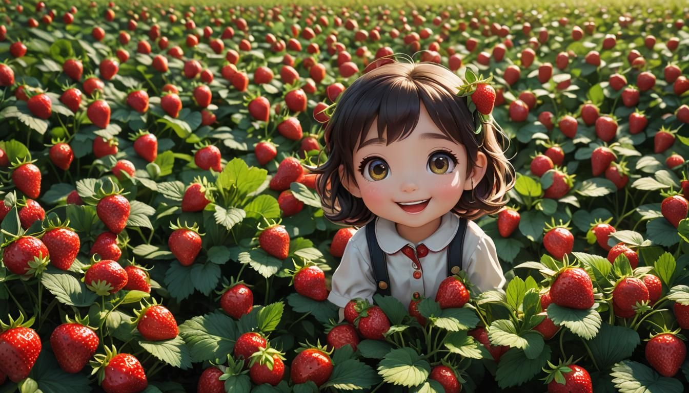 Cute Strawberry Character in Chibi Style