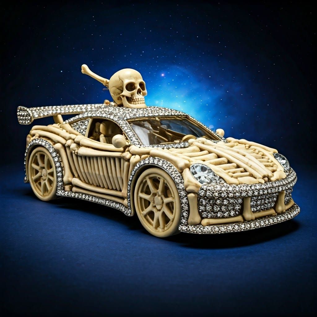 Diamond Skull Car in Ethereal Neon Glow