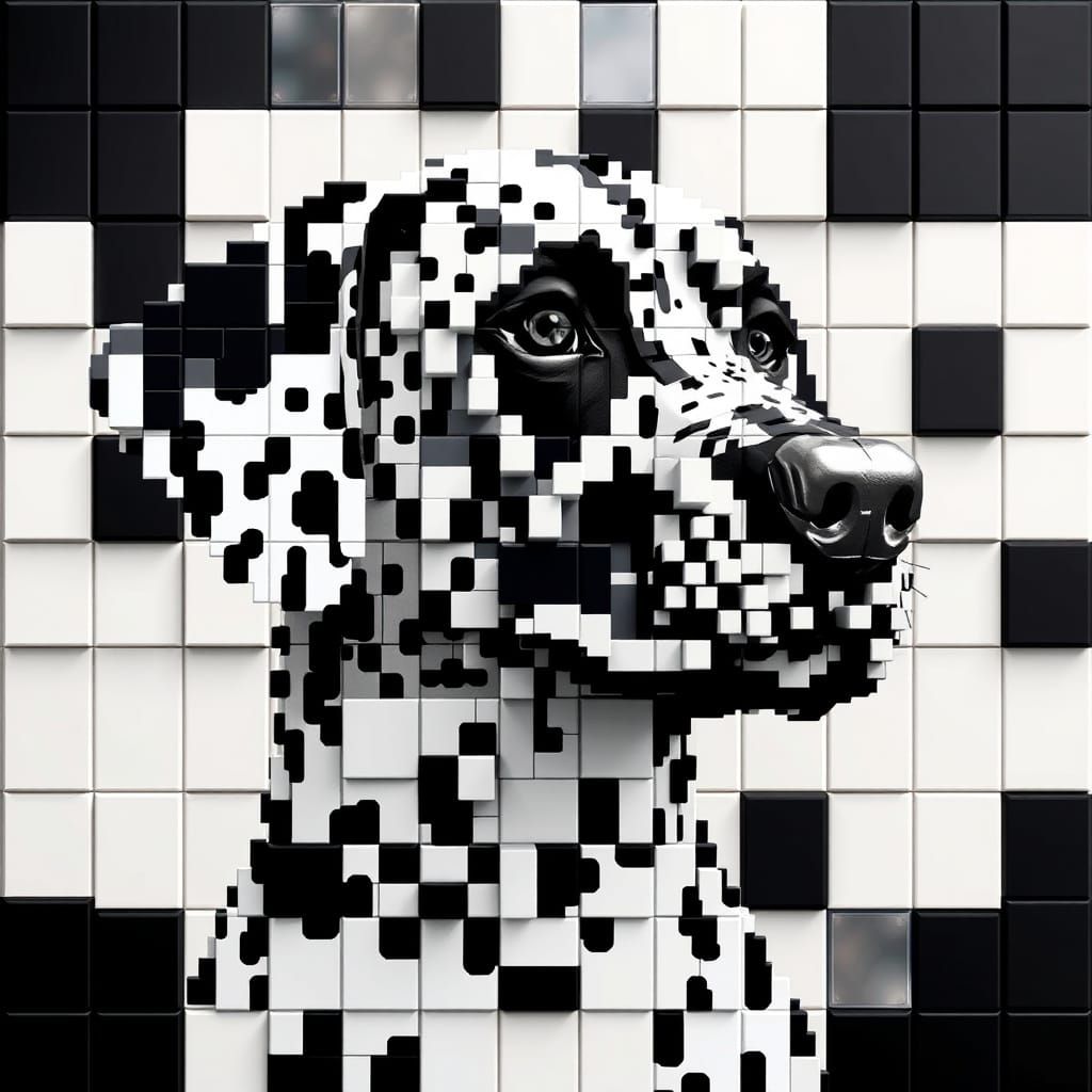 Geometric Dog in Mosaic Pixel Art Style