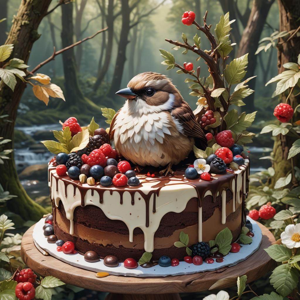 Cute Bird Inside Delicious Cake Slice in 3D