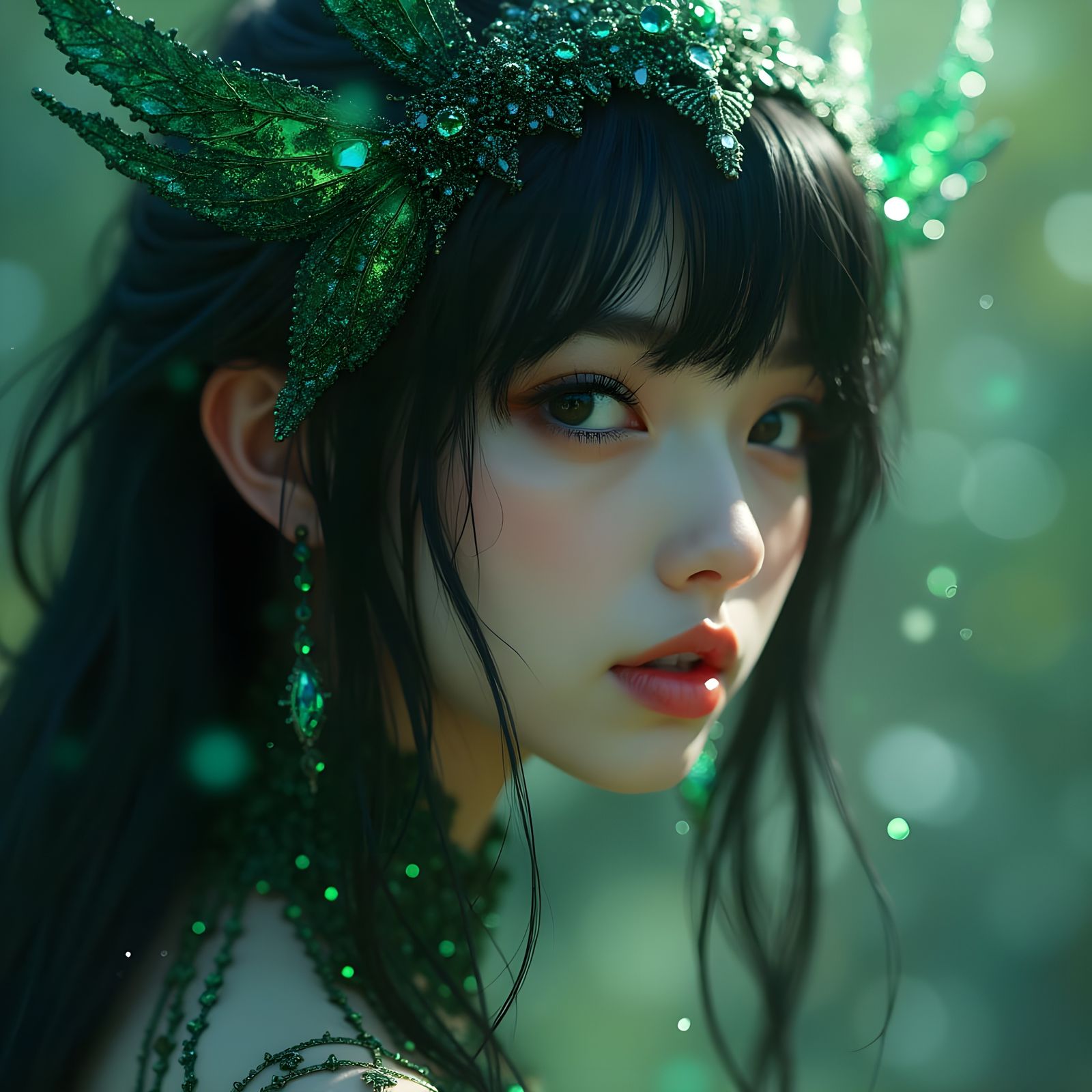 Enchanting Faerie Queen in Emerald Filigree