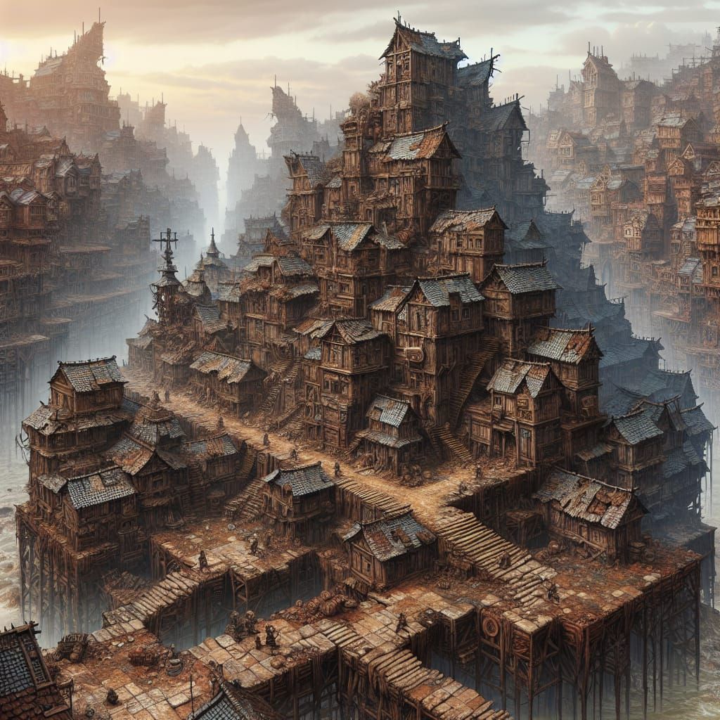 Medieval Slum Game Map in Detailed Matte Painting Style