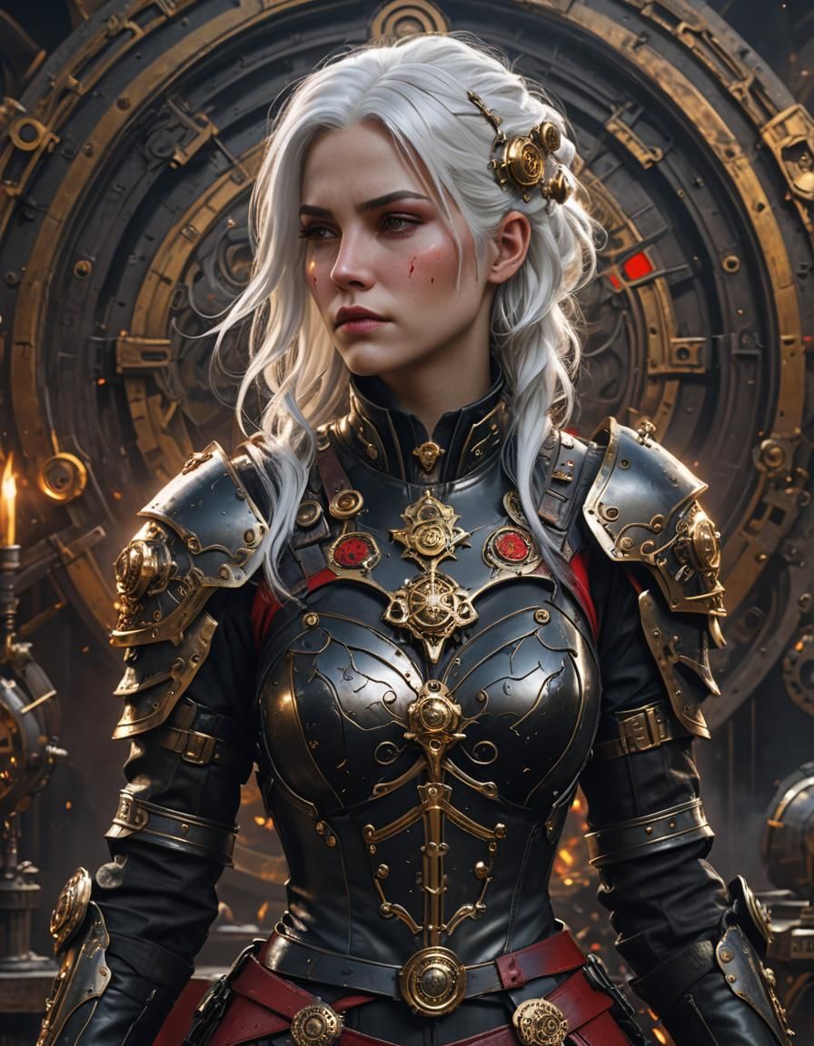 Steampunk Woman in Military Armor, Dark Fantasy Art