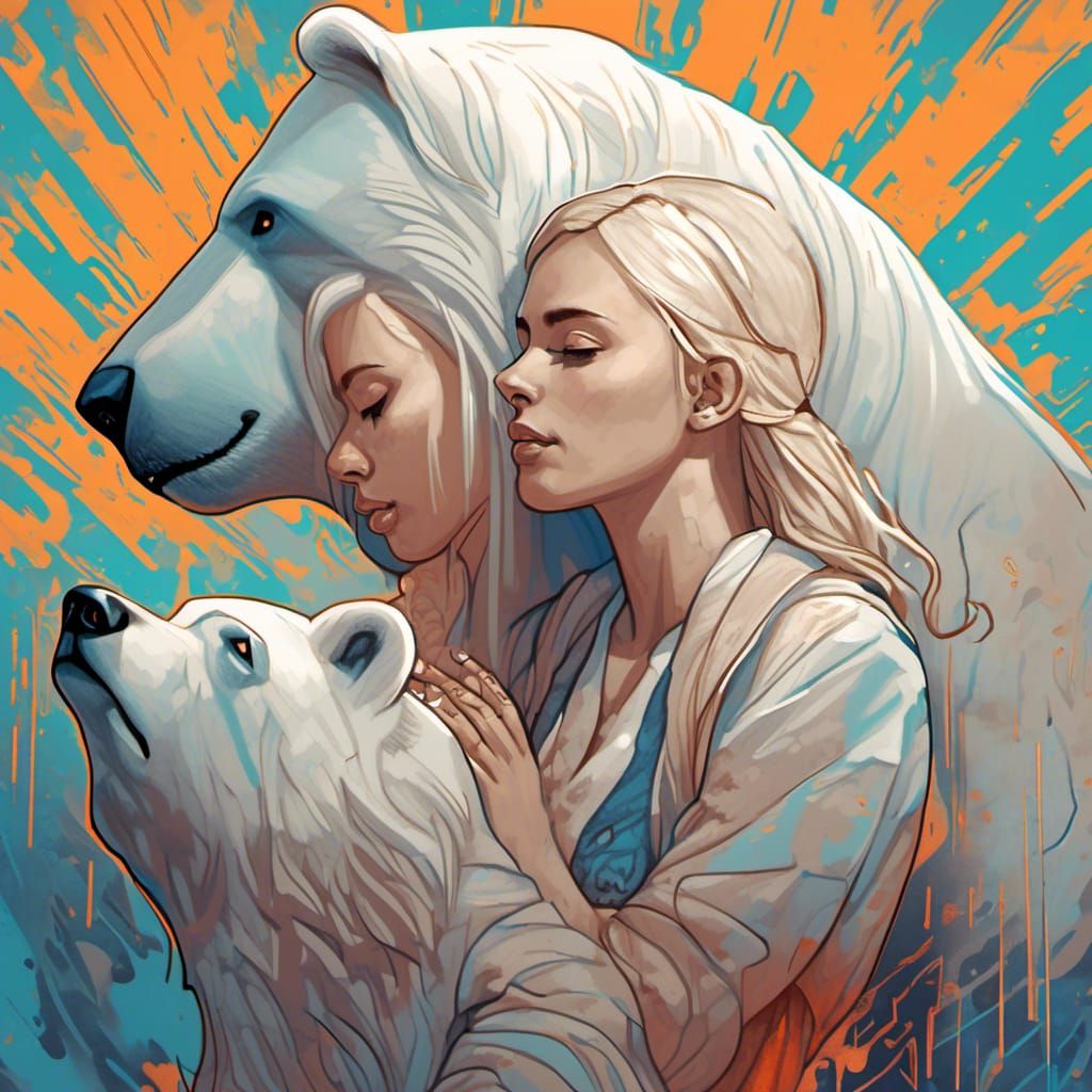 Polar Bear and Handler in Detailed Digital Art