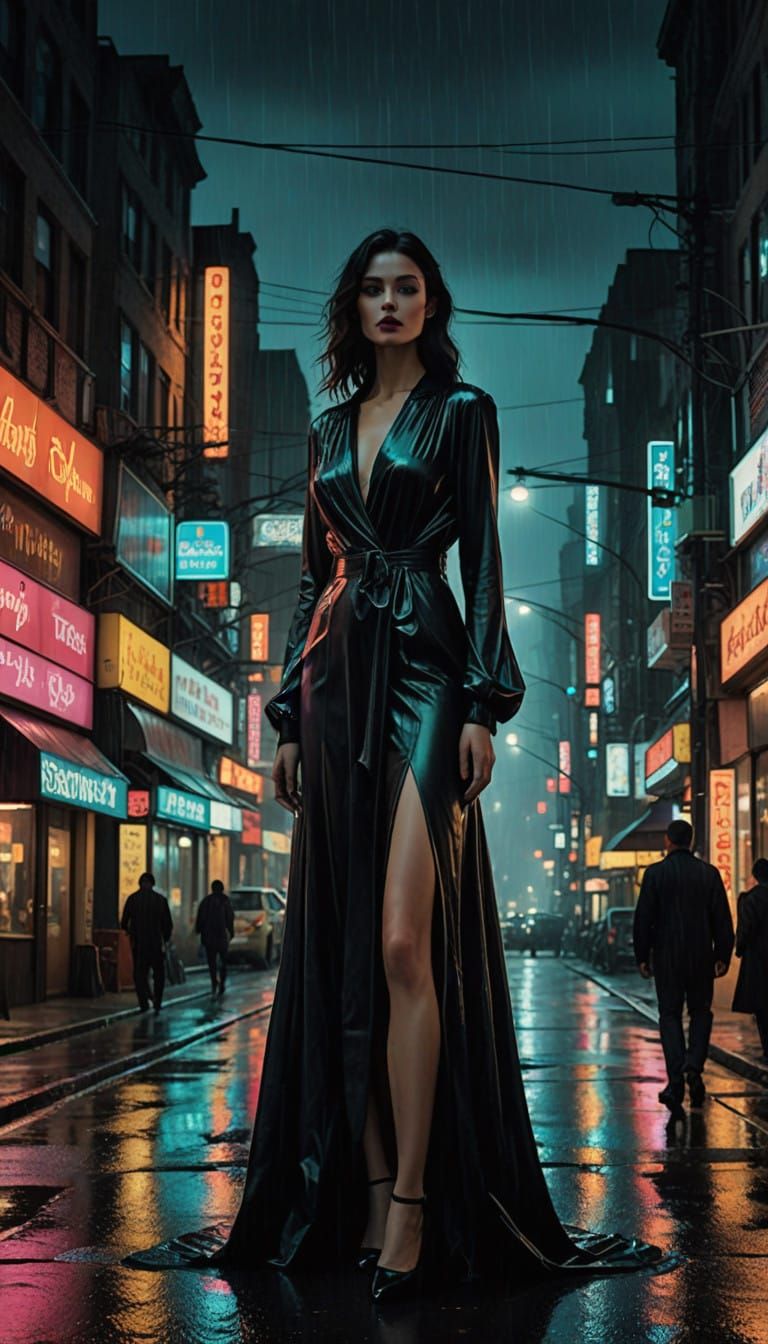 Ethereal Night Goddess in Neon Storm