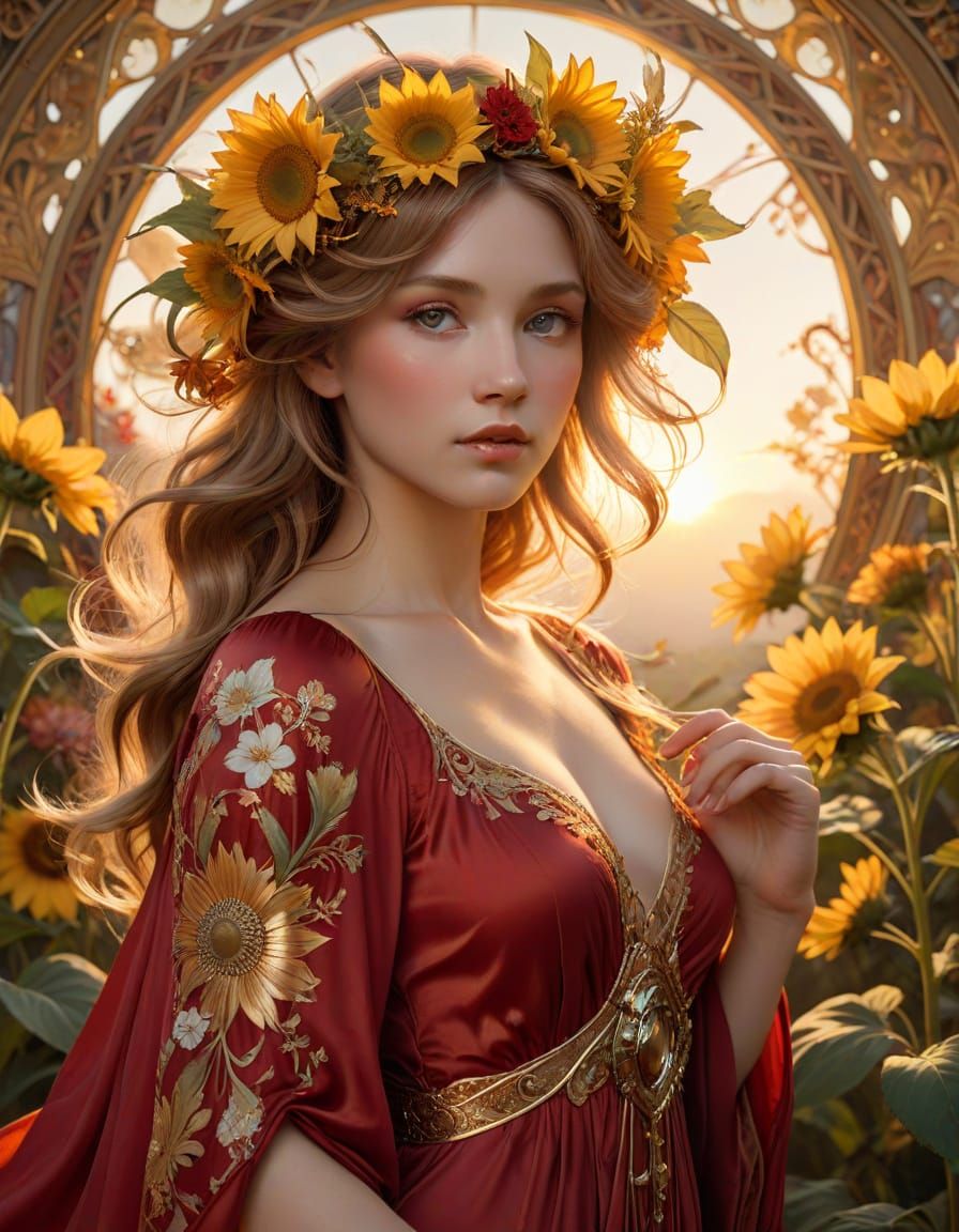 Summer Goddess Portrait in Art Nouveau Style