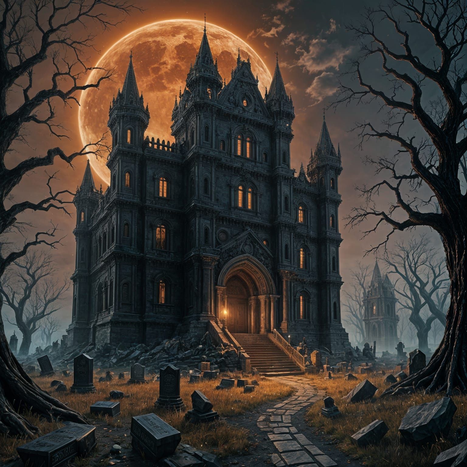 Epic Goth Castle Ruins in Midnight Splendor
