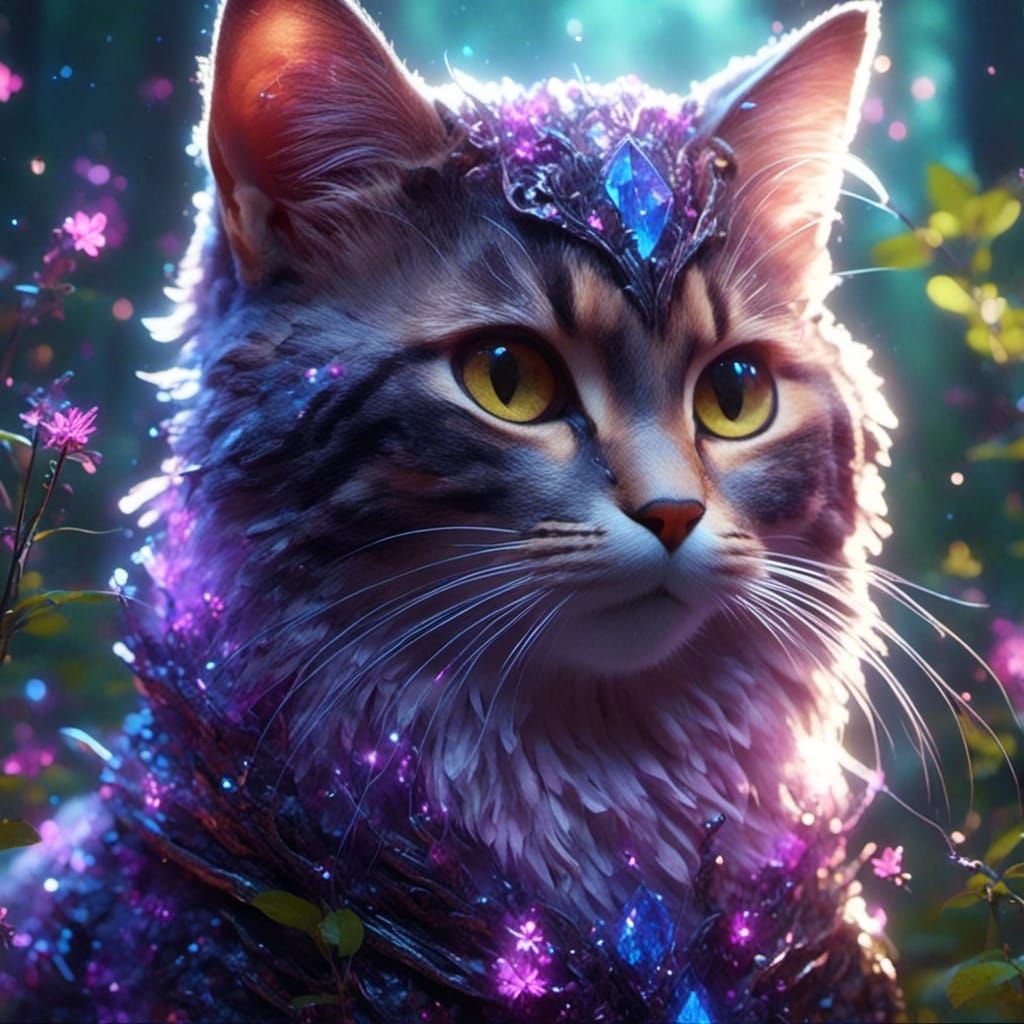 Fairy Cat Portrait with Purple Wings