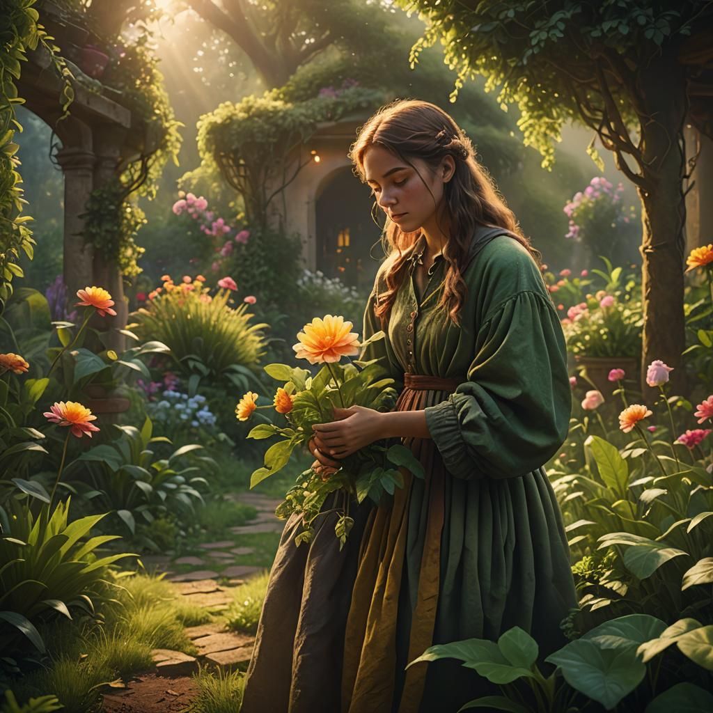 Fragile Flower Held in Lush Garden