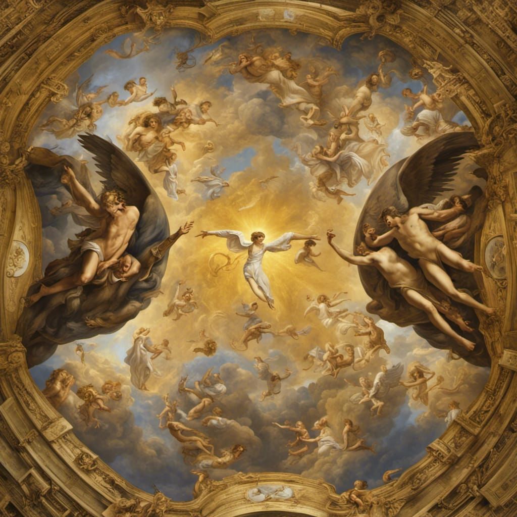 Angels and Demons in Gilded Celestial Realm