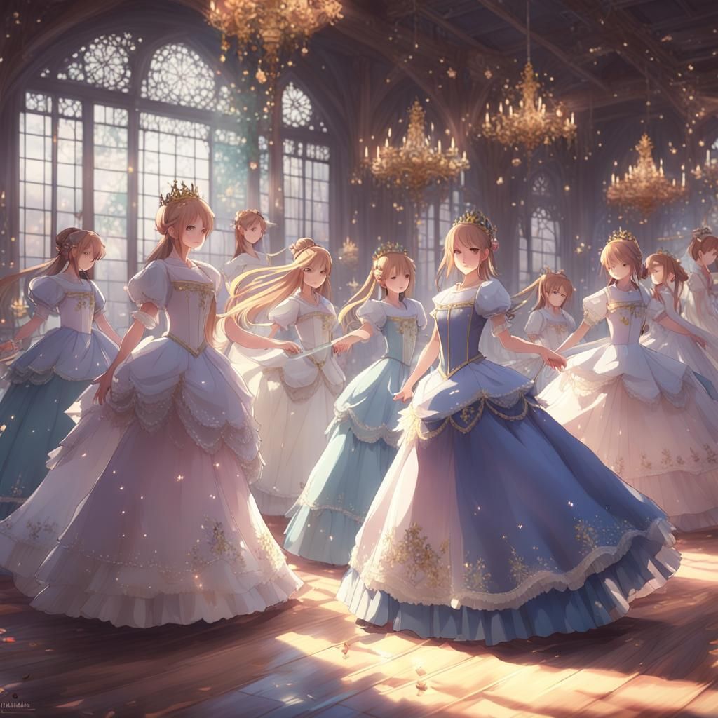The Twelve Dancing Princesses By artist "anime", 3d anime art, inspired by WLOP, Artstation, #genshinimpact pixiv, extre...