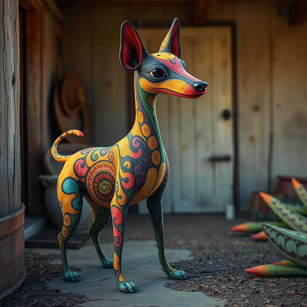 Fantastical Folk Art Dog in Dreamlike Setting