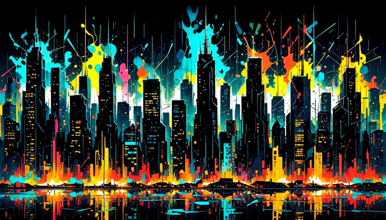 Cyberpunk Cityscape of Binary Code Buildings