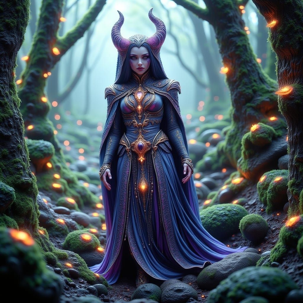 Elf Oracle in Whimsical Forest Digital Painting