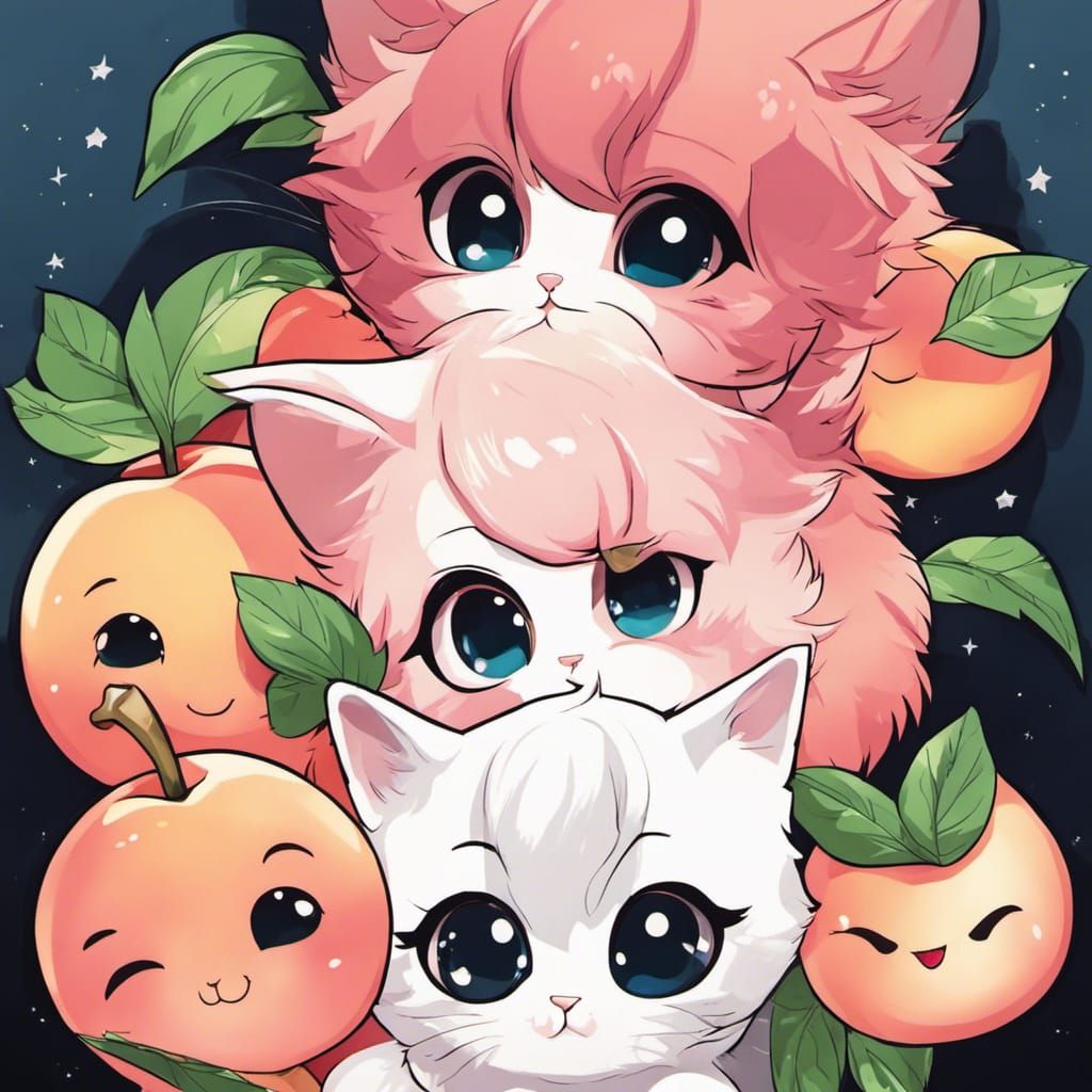 Anime Kitten Surrounded by Peaches
