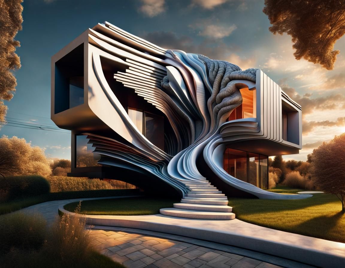 Surreal House Collage in Alex Gray Style