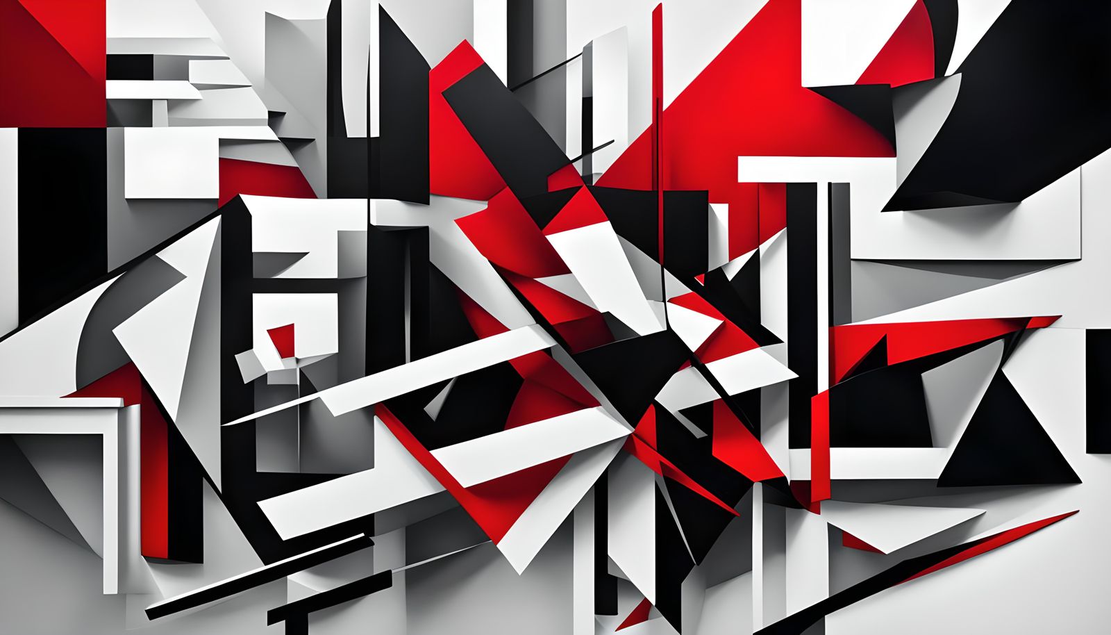 Abstract Cubist Painting in Red, White and Black