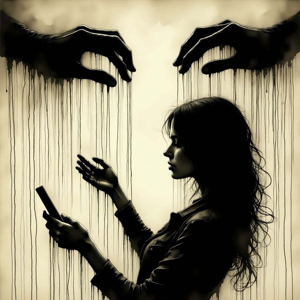 Silhouette Manipulated By Puppeteer Hands As Digital Control