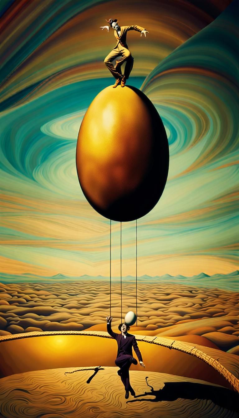 Vibrant Surrealism: Dreamlike Landscape with a Jester's Peri...