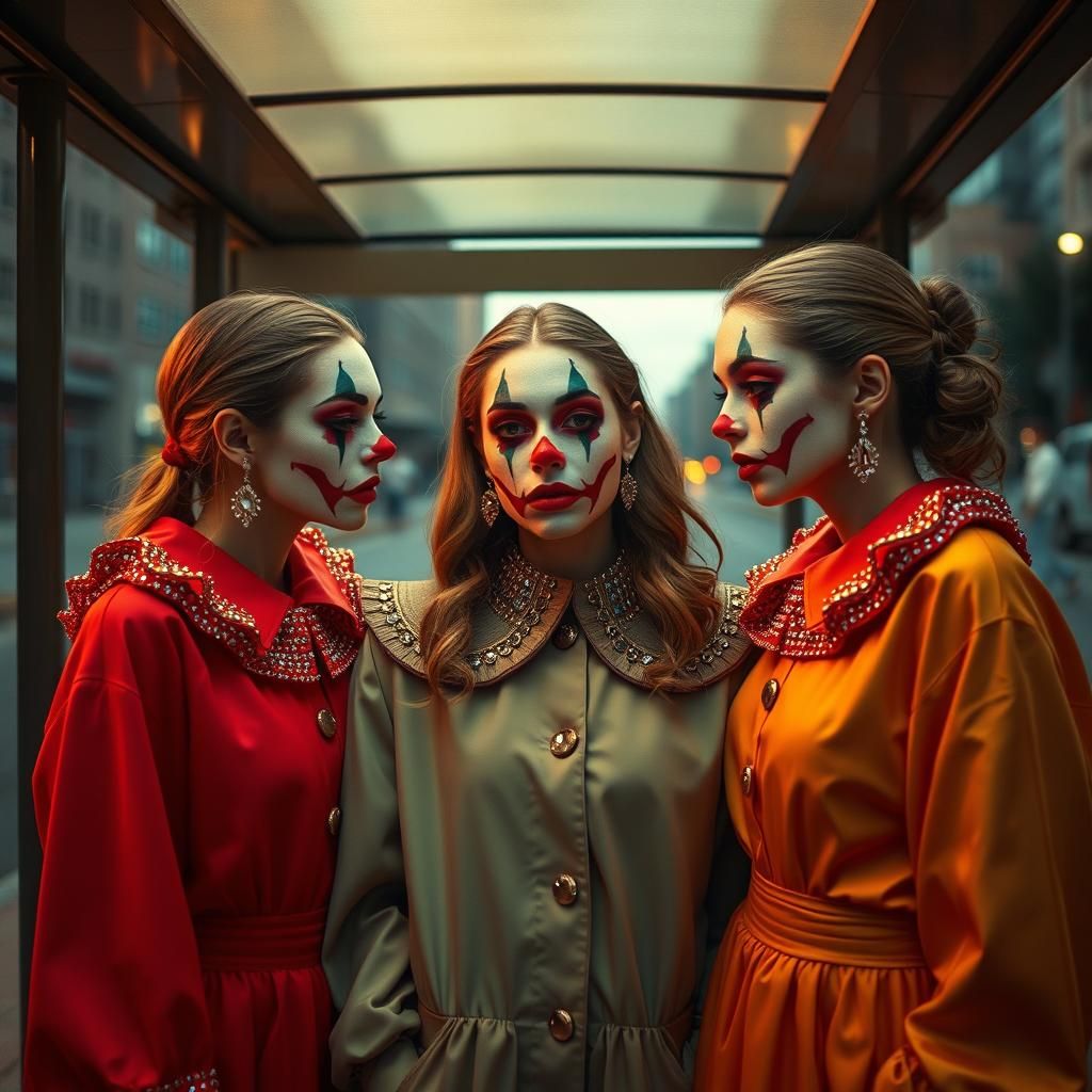 Sisters as Modern Clowns at Bus Stop