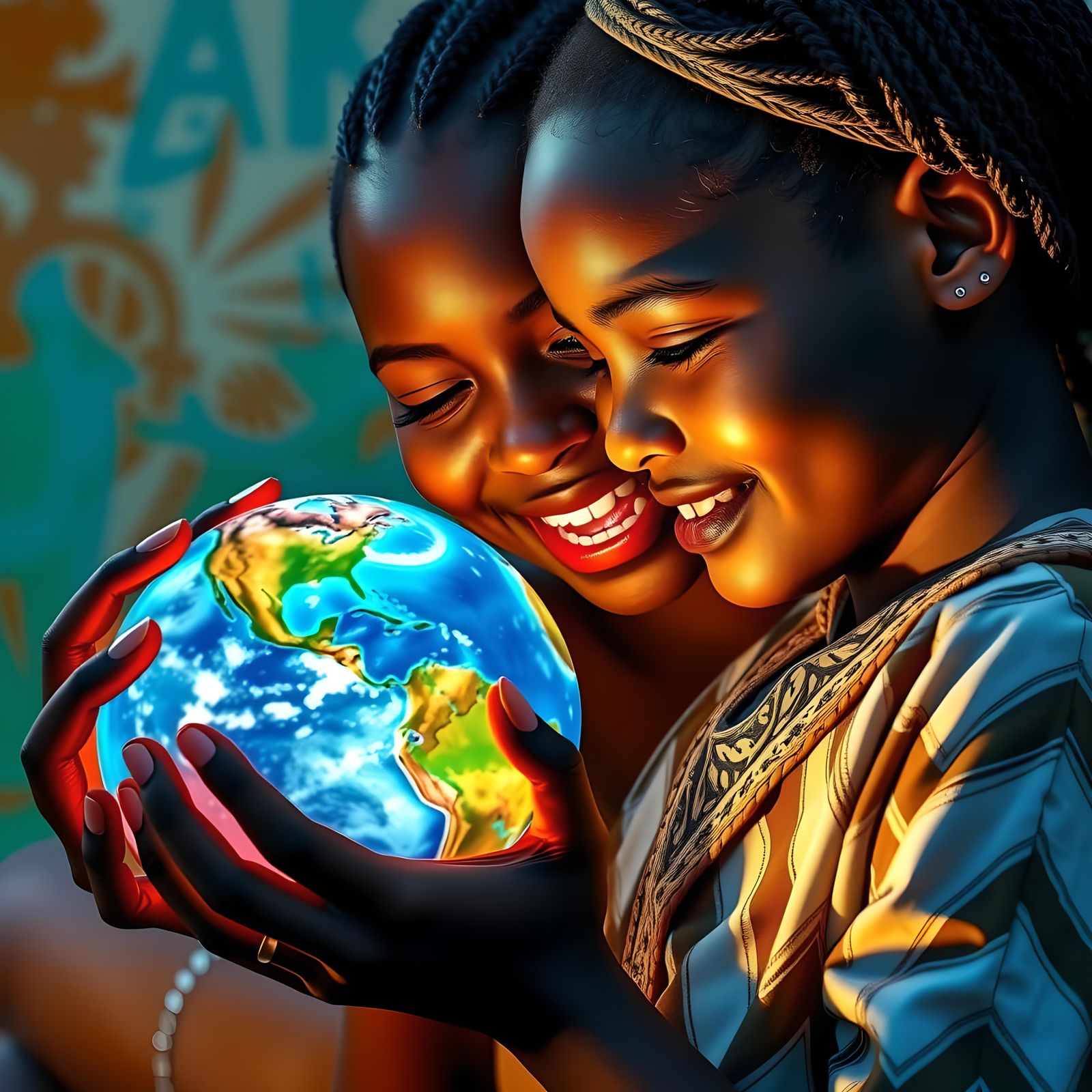 Mother Gives Daughter Glowing Globe: Hyperrealistic Art