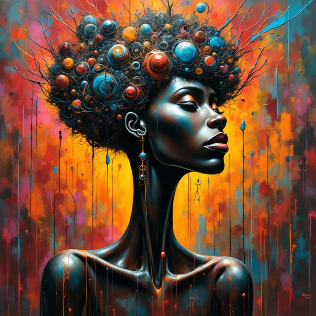 Surreal Portrait of Abstract Expressionist Black Woman