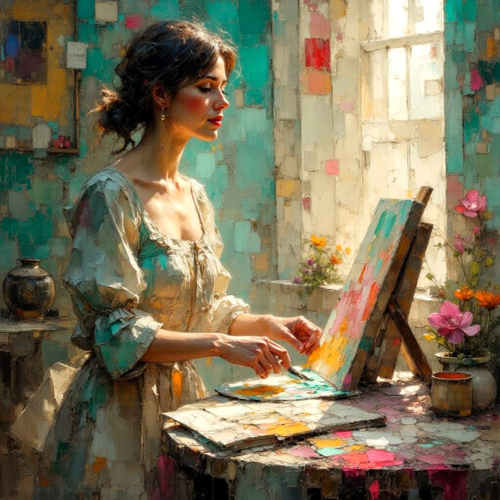 Soulful Impasto Painting with Crepuscular Rays