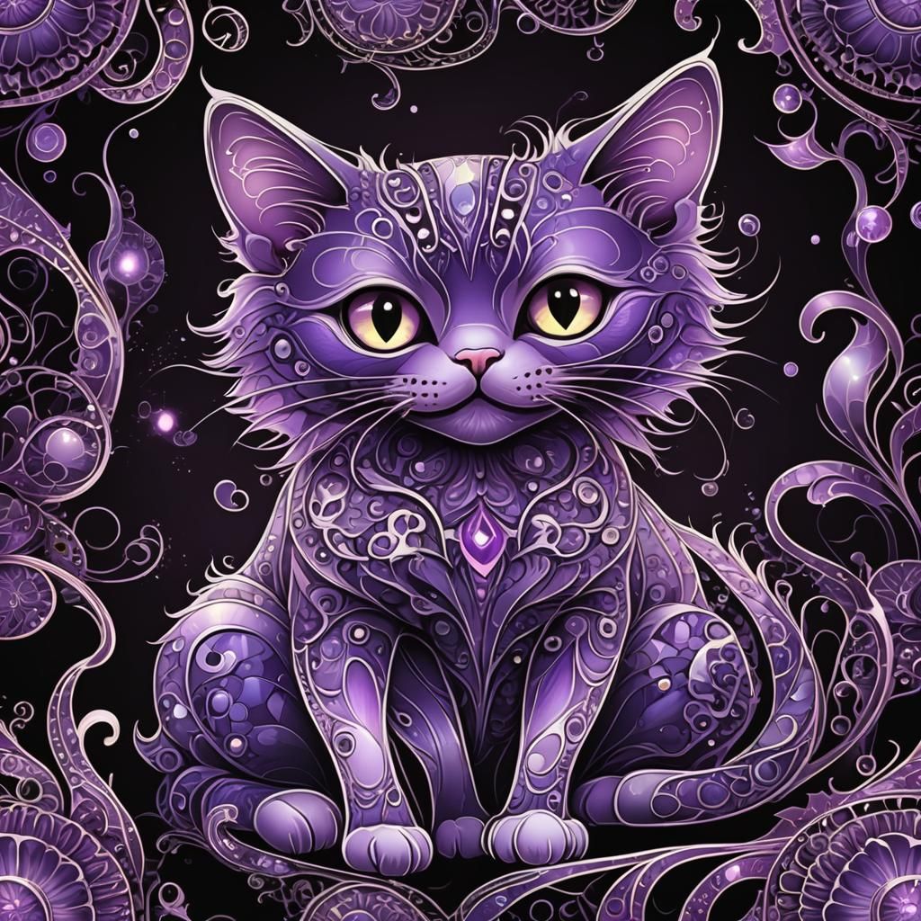 Bioluminescent Cat in Art Nouveau Style