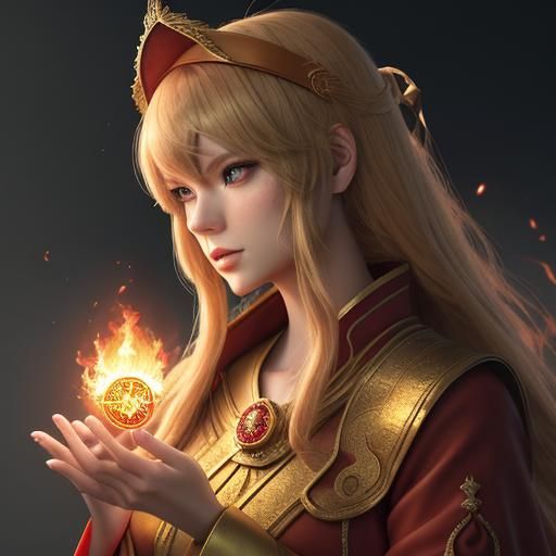 Fiery Anime Phoenix Tarot Card Portrait in 3D