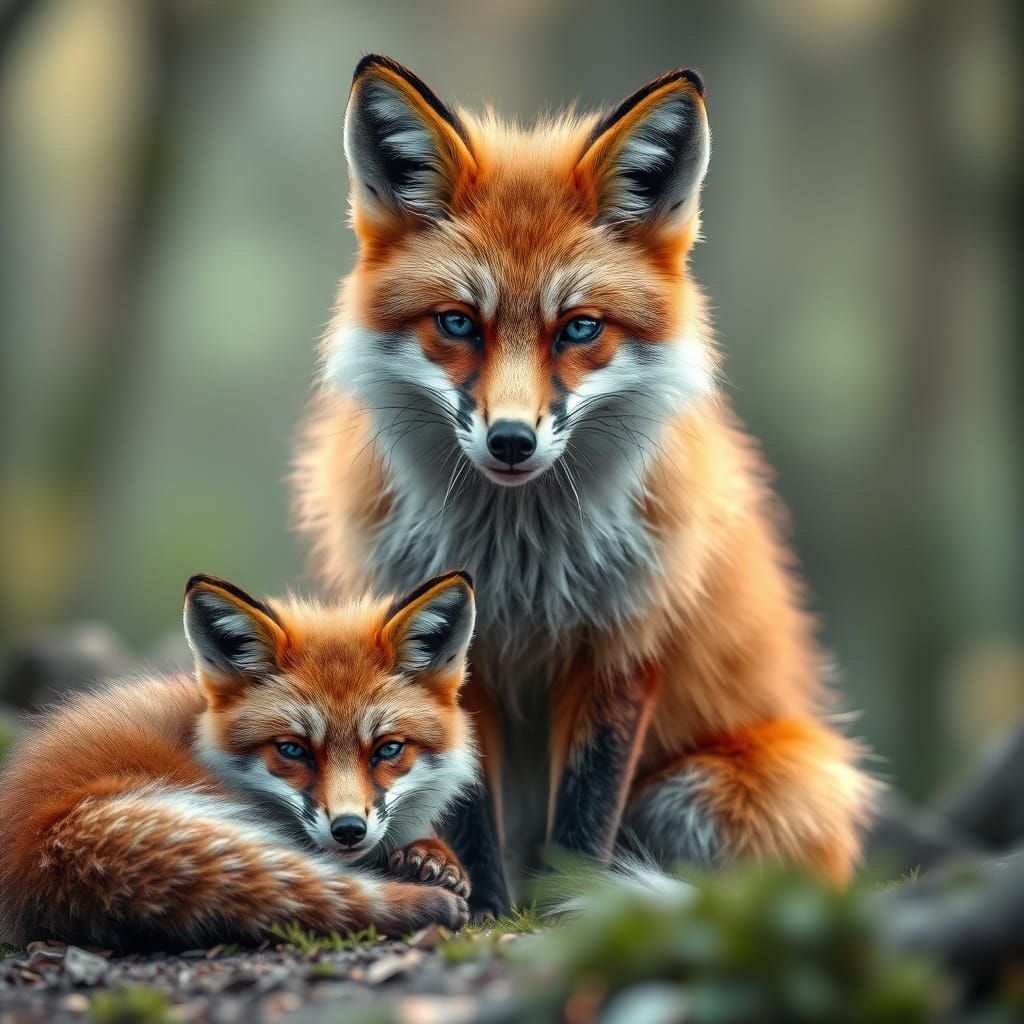 Majestic Fox Guarding Cub in German Forest