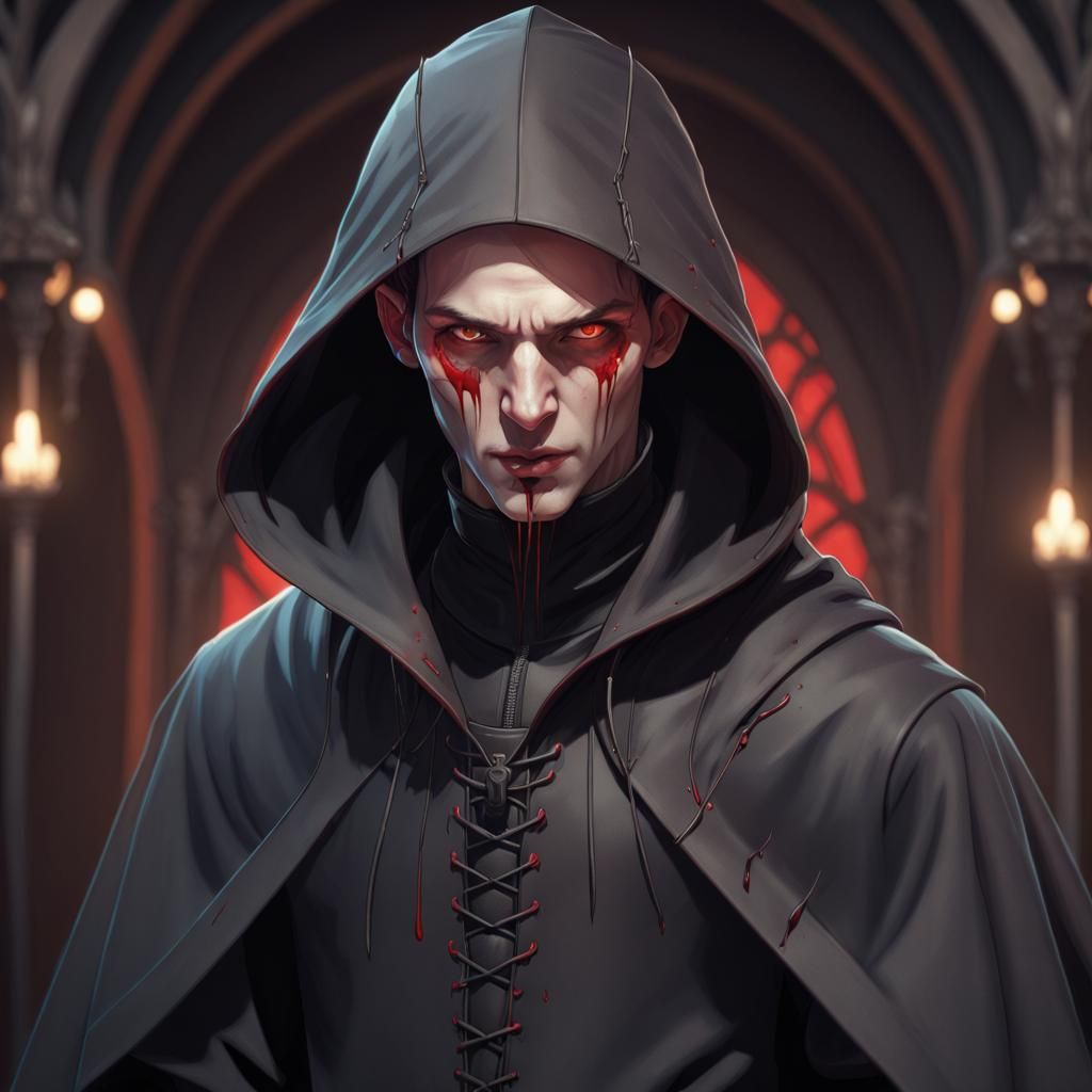 Vampiric Fencer in Dark Attire: A Hyperdetailed Portrait