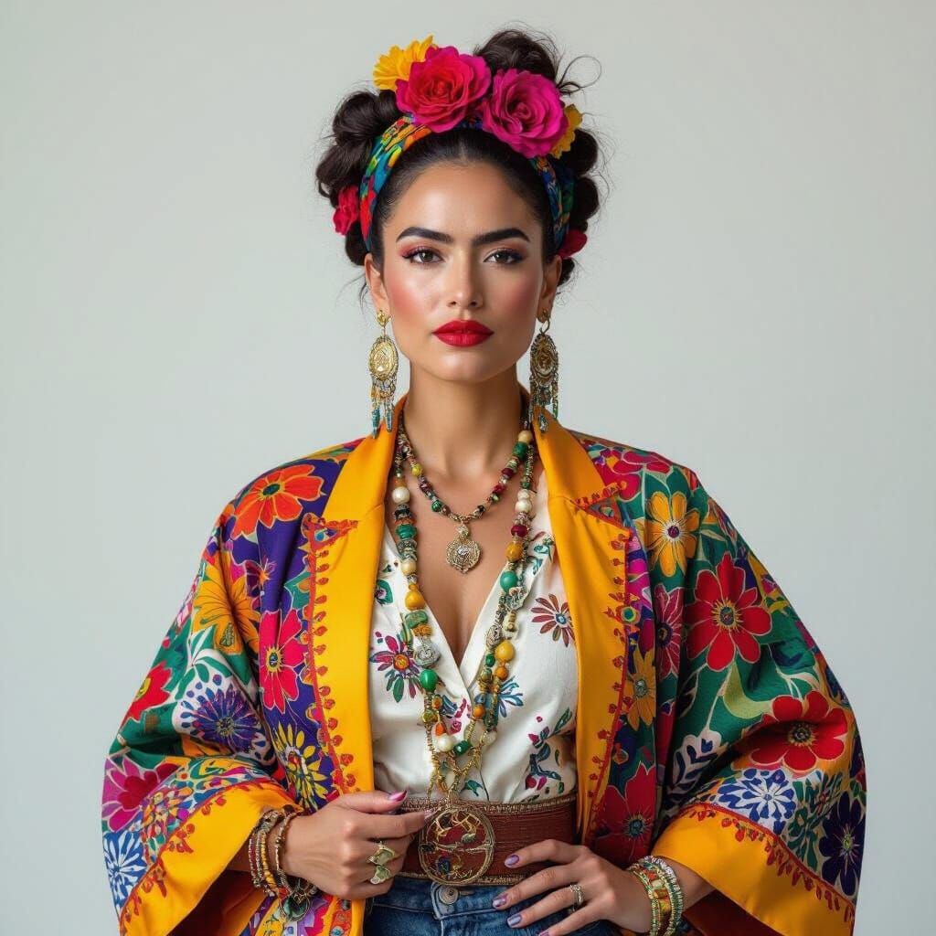 Expressive Portrait of Woman in Eclectic Clothing