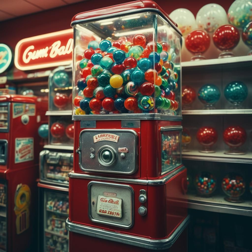 Nebula Gumballs in Retro Machine: Hyperdetailed Close-Up