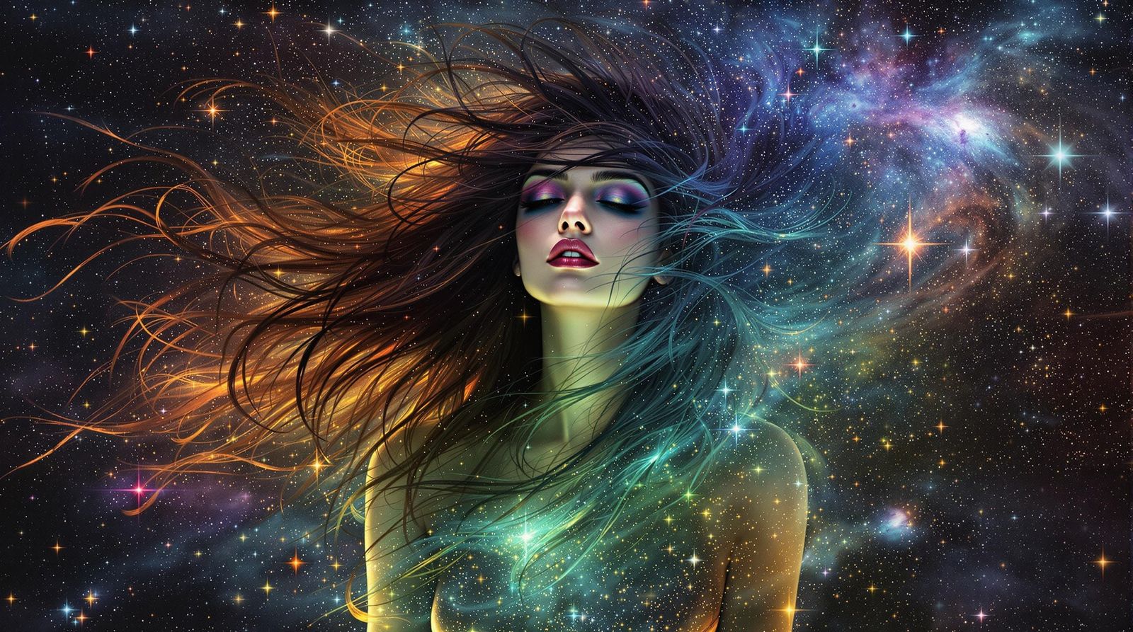 Cosmic Goddess in an Ethereal Galaxy