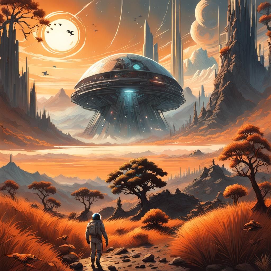 Futuristic Astronaut in No Man's Sky Landscape