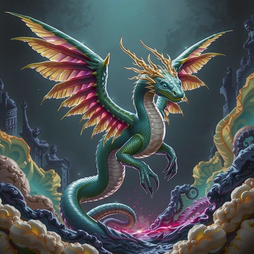 Dark Fantasy Winged Serpent with Hind Legs, Hyperrealistic