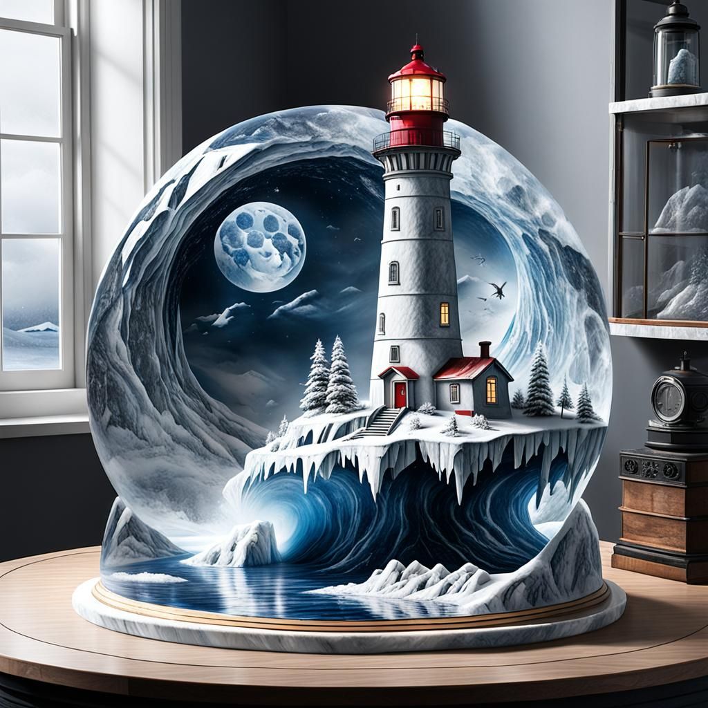 Hyperrealistic Lighthouse Frozen in Marble
